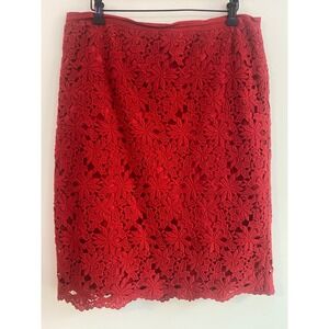 Talbots Red Floral Skirt Christmas Lace Cut Out Straight Pencil Skirt Size 10